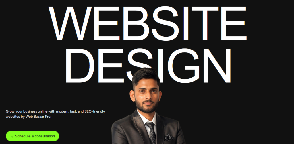 Modern Web Bazaar Pro website design with responsive layout, digital marketing services, and professional web development interface.